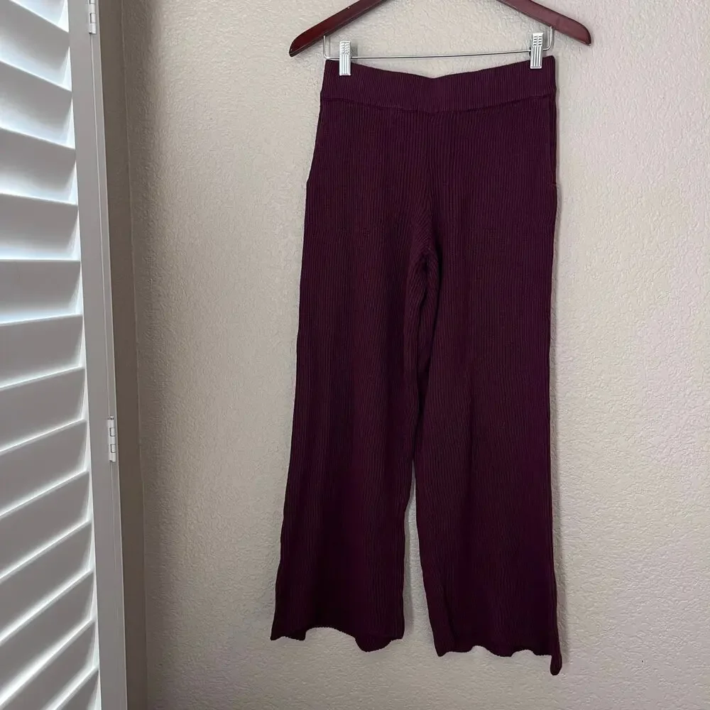 Free People Beach Burgundy Red Pull On Pant Knit Small High Waist Linen Blend
